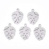 Non-Tarnish 304 Stainless Steel Charms, Tropical Leaf Charms, Monstera Leaf, Stainless Steel Color, 13x9x1mm, Hole: 1mm, 5pc/Set