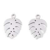 Non-Tarnish 304 Stainless Steel Charms, Tropical Leaf Charms, Monstera Leaf, Stainless Steel Color, 13x9x1mm, Hole: 1mm, 5pc/Set