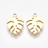 Ion Plating(IP) 304 Stainless Steel Charms, Tropical Leaf Charms, Monstera Leaf, Golden, 13x9x1mm, Hole: 1mm, 2pcs/Set