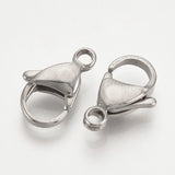 Non-Tarnish 304 Stainless Steel Lobster Claw Clasps, Stainless Steel Color, 12x7x3.7mm, Hole: 1mm, 50pc/Set