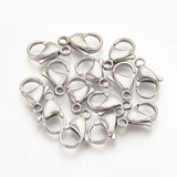 Non-Tarnish 304 Stainless Steel Lobster Claw Clasps, Stainless Steel Color, 12x7x3.7mm, Hole: 1mm, 50pc/Set