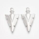 Tarnish Resistant 201 Stainless Steel Pointed Pendants, Arrow, Stainless Steel Color, 28.5x15.5x2.5mm, Hole: 1.6mm, 20pc/Set