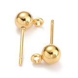 304 Stainless Steel Ball Post Stud Earring Findings, with Loop and 316 Surgical Stainless Steel Pin, Real 18k Gold Plated, 16x8x5mm, Hole: 1.6mm, Pin: 0.8mm, 10pcs/Set