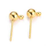 304 Stainless Steel Ball Post Stud Earring Findings, with Loop and 316 Surgical Stainless Steel Pin, Real 18k Gold Plated, 16x8x5mm, Hole: 1.6mm, Pin: 0.8mm, 10pcs/Set