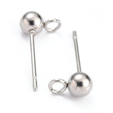 Non-Tarnish 304 Stainless Steel Ball Post Stud Earring Findings, with Loop and 316 Surgical Stainless Steel Pin, Stainless Steel Color, 15x7x4mm, Hole: 1.8mm, Pin: 0.7mm, 20pc/Set