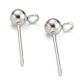 Non-Tarnish 304 Stainless Steel Ball Post Stud Earring Findings, with Loop and 316 Surgical Stainless Steel Pin, Stainless Steel Color, 15x7x4mm, Hole: 1.8mm, Pin: 0.7mm, 20pc/Set