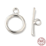 Sterling Silver Ring Toggle Clasps, Ring: 11.5x8.5mm, Bar: 12x4mm, Hole: 1.2mm