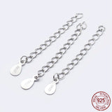 925 Sterling Silver End with Extender Chains and Drop Charms, with S925 Stamp, Silver, 48mm, Hole: 1.5mm, 2pc/Set