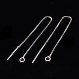 925 Sterling Silver Ear Stud Findings, with 925 Stamp, Ear Thread, with Box Chain, Silver, 80x1mm, Hole: 1mm, Pin: 0.8mm