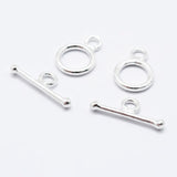 925 Sterling Silver Toggle Clasps, Ring, Silver, Ring: 12.5x9x1.5mm, Hole: 2mm, Bar: 15~16.5x6x2mm, Hole: 2mm