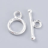 925 Sterling Silver Toggle Clasps, Ring, Silver, Ring: 12.5x9x1.5mm, Hole: 2mm, Bar: 15~16.5x6x2mm, Hole: 2mm