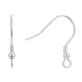 Sterling Silver Earring Hooks, Silver, 19mm, Hole: 2mm, Pin: 0.6mm