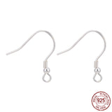 Sterling Silver Earring Hooks, Silver, 19mm, Hole: 2mm, Pin: 0.6mm