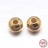 Real 18K Gold Plated Round Sterling Silver Spacer Beads, Golden, 3mm, Hole: 1~1.2mm, 10pc/Set