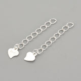 925 Sterling Silver Twisted Extender Chains, with Heart Charms, with 925 Stamp, Silver, 32mm