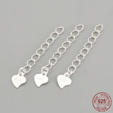 925 Sterling Silver Twisted Extender Chains, with Heart Charms, with 925 Stamp, Silver, 32mm