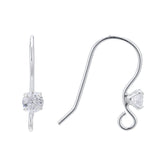 925 Sterling Silver Earring Hooks, with Rhinestone, Silver, 13x16mm, Hole: 1.5mm, Pin: 0.5mm, 2pcs/Set