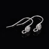 925 Sterling Silver Earring Hooks, with Rhinestone, Silver, 13x16mm, Hole: 1.5mm, Pin: 0.5mm, 2pcs/Set