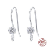 925 Sterling Silver Earring Hooks, with Rhinestone, Silver, 13x16mm, Hole: 1.5mm, Pin: 0.5mm, 2pcs/Set