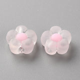 Transparent Acrylic Beads, Frosted, Bead in Bead, Flower, Pink, 12x12.5x6mm, Hole: 2.5mm, 100pc/Set