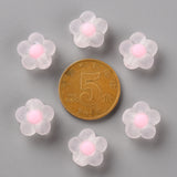 Transparent Acrylic Beads, Frosted, Bead in Bead, Flower, Pink, 12x12.5x6mm, Hole: 2.5mm, 100pc/Set