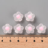 Transparent Acrylic Beads, Frosted, Bead in Bead, Flower, Pink, 12x12.5x6mm, Hole: 2.5mm, 100pc/Set