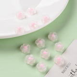 Transparent Acrylic Beads, Frosted, Bead in Bead, Flower, Pink, 12x12.5x6mm, Hole: 2.5mm, 100pc/Set