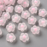 Transparent Acrylic Beads, Frosted, Bead in Bead, Flower, Pink, 12x12.5x6mm, Hole: 2.5mm, 100pc/Set