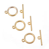 Tibetan Style Toggle Clasps, Flat Round, Cadmium Free & Nickel Free & Lead Free, Golden, Flat Round: 15x2mm, Hole: 2mm, Bar: 21mm, Hole: 2mm, 20Set/Set