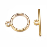 Tibetan Style Toggle Clasps, Flat Round, Cadmium Free & Nickel Free & Lead Free, Golden, Flat Round: 15x2mm, Hole: 2mm, Bar: 21mm, Hole: 2mm, 20Set/Set