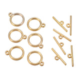 Tibetan Style Toggle Clasps, Flat Round, Cadmium Free & Nickel Free & Lead Free, Golden, Flat Round: 15x2mm, Hole: 2mm, Bar: 21mm, Hole: 2mm, 20Set/Set