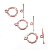 Tibetan Style Toggle Clasps, Flat Round, Cadmium Free & Nickel Free & Lead Free, Rose Gold, Flat Round: 15x2mm, Hole: 2mm, Bar: 21mm, Hole: 2mm, 20Set/Set