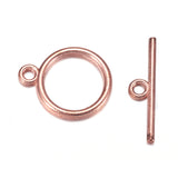 Tibetan Style Toggle Clasps, Flat Round, Cadmium Free & Nickel Free & Lead Free, Rose Gold, Flat Round: 15x2mm, Hole: 2mm, Bar: 21mm, Hole: 2mm, 20Set/Set