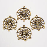 Tibetan Style Alloy Chandelier Components Links, Lead Free & Cadmium Free & Nickel Free, Flat Round with Web, Antique Bronze, 34x28x2mm, Hole: 3mm, 10pcs/Set