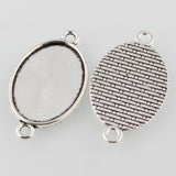 Antique Silver Tibetan Style Alloy Flat Oval Cabochon Connector Settings, Cadmium Free & Lead Free, Tray: 25x18mm, 36x21x2mm, Hole: 2mm, 10pc/Set