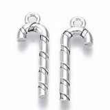 Tibetan Style Alloy Pendants, Lead Free & Cadmium Free, for Christmas, Christmas Candy Cane, Antique Silver, 27x9.5x3mm, Hole: 1.8mm, 20pc/Set