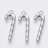 Tibetan Style Alloy Pendants, Lead Free & Cadmium Free, for Christmas, Christmas Candy Cane, Antique Silver, 27x9.5x3mm, Hole: 1.8mm, 20pc/Set