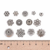 Mixed Style Tibetan Style Alloy Bead Caps, Antique Silver, 5~30x3~12mm, Hole: 1~2.5mm, about 50pcs/50g