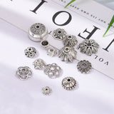 Mixed Style Tibetan Style Alloy Bead Caps, Antique Silver, 5~30x3~12mm, Hole: 1~2.5mm, about 50pcs/50g