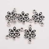 Tibetan Style Alloy Flower Links connectors, Cadmium Free & Lead Free, Antique Silver, 17.6x10.6x2.5mm, Hole: 1.5mm, 50pc/Set