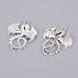 Tibetan Style Alloy Pendants, Dragon, Cadmium Free & Lead Free, Antique Silver, 34.5x27.5x2mm, Hole: 2.5mm, 20pcs/Set