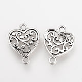 Tibetan Style Alloy Links connectors, Heart, Cadmium Free & Lead Free, Antique Silver, 19x14.5x2mm, Hole: 2mm, 100pc/Set