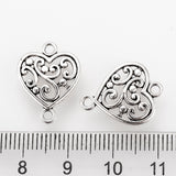 Tibetan Style Alloy Links connectors, Heart, Cadmium Free & Lead Free, Antique Silver, 19x14.5x2mm, Hole: 2mm, 100pc/Set