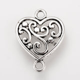 Tibetan Style Alloy Links connectors, Heart, Cadmium Free & Lead Free, Antique Silver, 19x14.5x2mm, Hole: 2mm, 100pc/Set