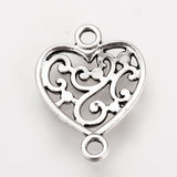 Tibetan Style Alloy Links connectors, Heart, Cadmium Free & Lead Free, Antique Silver, 19x14.5x2mm, Hole: 2mm, 100pc/Set