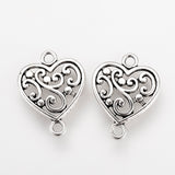 Tibetan Style Alloy Links connectors, Heart, Cadmium Free & Lead Free, Antique Silver, 19x14.5x2mm, Hole: 2mm, 100pc/Set