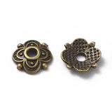 4-Petal Tibetan Style Alloy Flower Bead Caps, Cadmium Free & Nickel Free & Lead Free, Antique Bronze, 8x8x2mm, Hole: 2mm, 100pc/Set