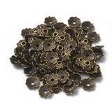 4-Petal Tibetan Style Alloy Flower Bead Caps, Cadmium Free & Nickel Free & Lead Free, Antique Bronze, 8x8x2mm, Hole: 2mm, 100pc/Set