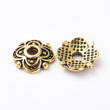 4-Petal Tibetan Style Alloy Flower Bead Caps, Cadmium Free & Nickel Free & Lead Free, Antique Golden, 8x8x2mm, Hole: 2mm, about 90pcs/20g