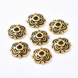 4-Petal Tibetan Style Alloy Flower Bead Caps, Cadmium Free & Nickel Free & Lead Free, Antique Golden, 8x8x2mm, Hole: 2mm, about 90pcs/20g